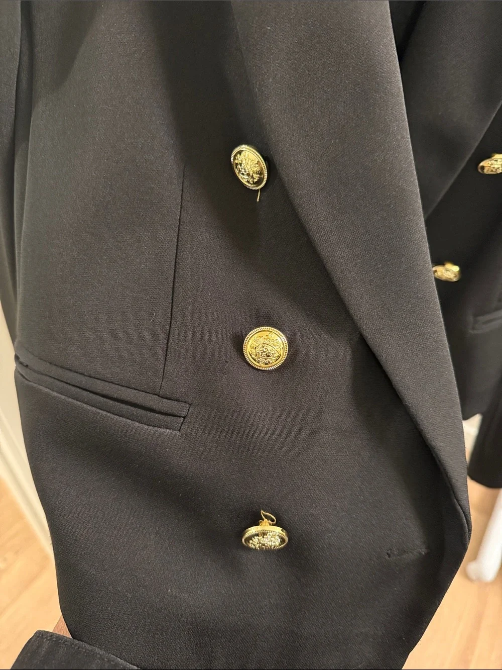 Shelby & Palmer Black Double-Breasted Blazer with Gold Buttons